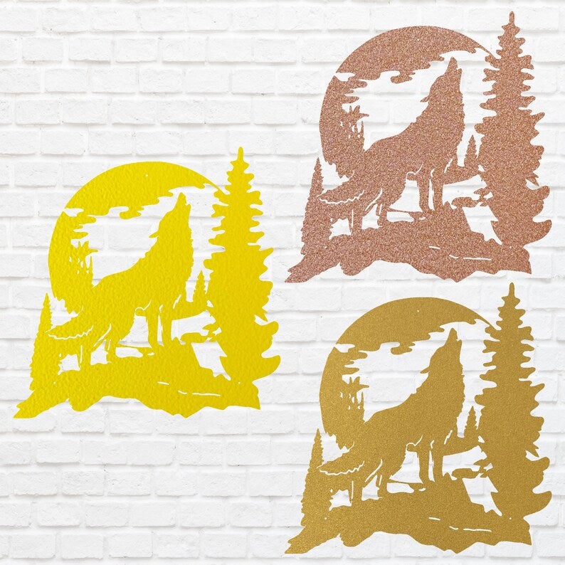 Howling Wolf Wall Art, Metal Animal Wall Art, Wolf Howling at Moon Metal Decor, Laser Cut Metal Wolf Wall Art