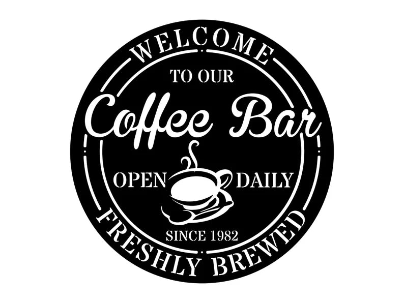 Coffee Bar Sign, Custom Metal Bar Wall Art, Metal Coffee Bar Ideas, Round Bar Wall Decor, Coffee Shop Metal Wall Art