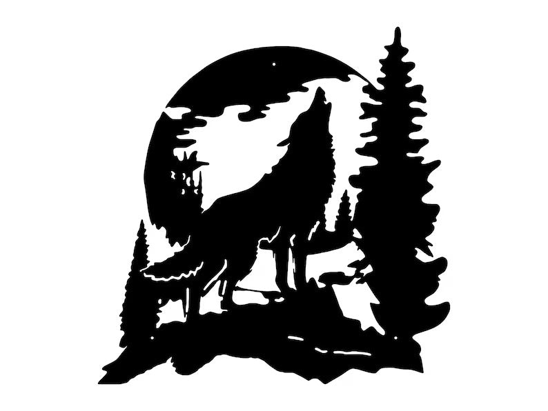 Howling Wolf Wall Art, Metal Animal Wall Art, Wolf Howling at Moon Metal Decor, Laser Cut Metal Wolf Wall Art