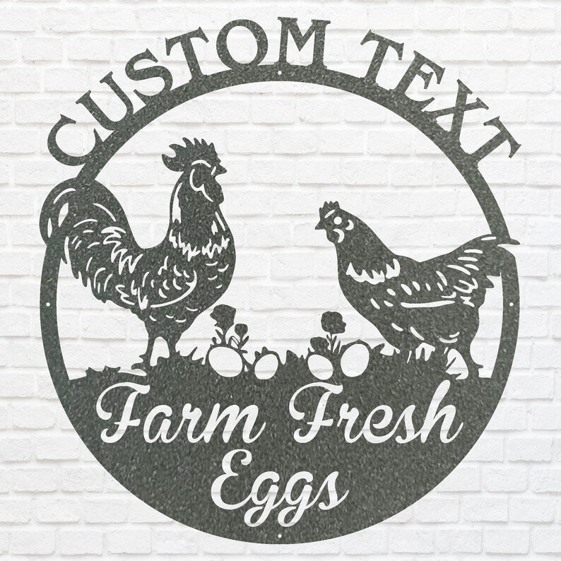 Farm Fresh Eggs Sign, Chicken Metal Wall Art, Laser Cut Metal Farm Sign, Farmhouse Chicken Wall Decor, Housewarming Gift