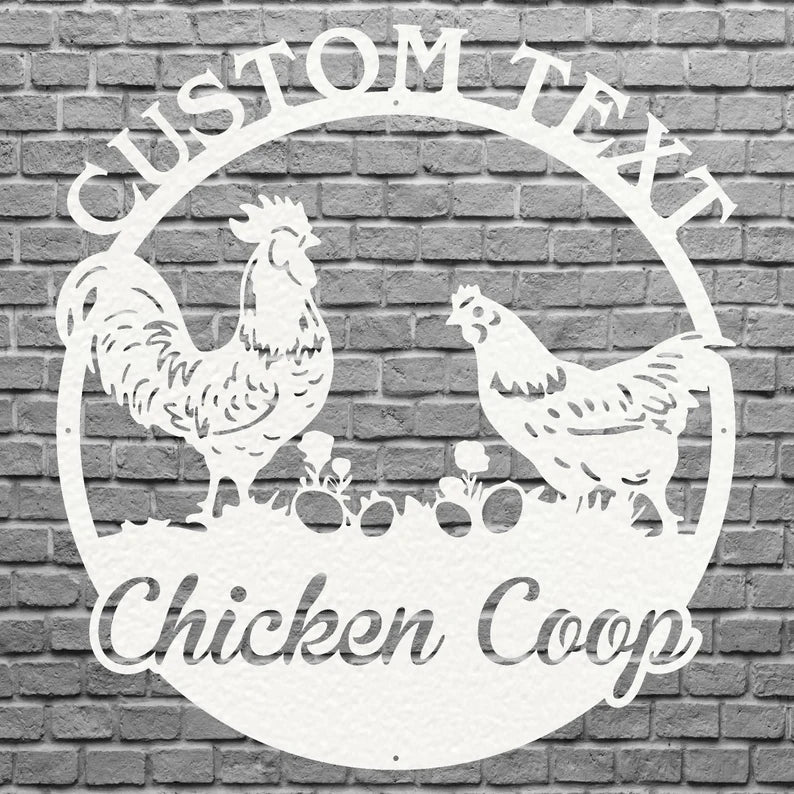 Chicken Coop Sign, Chicken Metal Wall Art, Laser Cut Custom Metal Name Sign, Metal Farm Sign, Chicken Art Farmhouse Decor