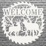 Deer Welcome Metal Sign, Deer Family Round Metal Wall Art, Laser Cut Metal Wall Sign, Welcome Artwork Front Door Decor