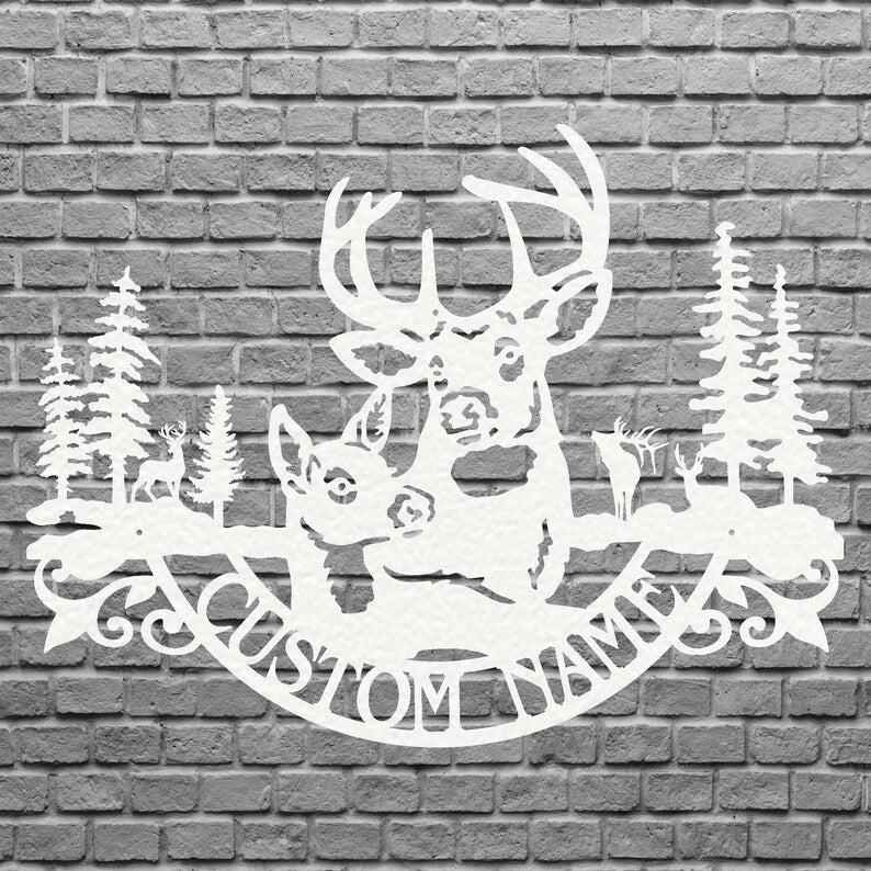 Deer Family Metal Wall Art, Custom Name Metal Wall Art, Laser Cut Wildlife Metal Wall Art, Farmhouse Wall Decor, Nature Lover Gift