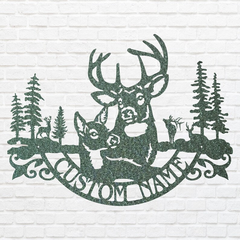 Deer Family Metal Wall Art, Custom Name Metal Wall Art, Laser Cut Wildlife Metal Wall Art, Farmhouse Wall Decor, Nature Lover Gift