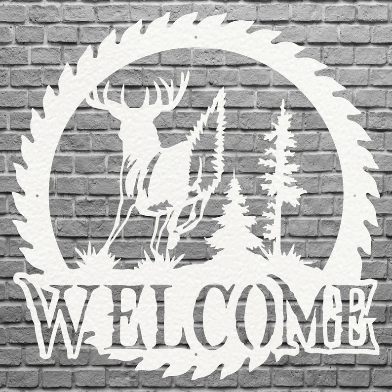 Deer Metal Welcome Sign, Laser Cut Wildlife Metal Art, A Deer Round Metal Wall Art, Welcome Sign For Home Decor