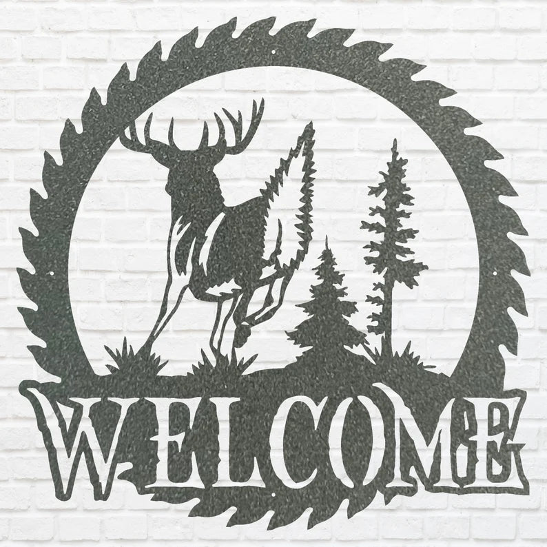 Deer Metal Welcome Sign, Laser Cut Wildlife Metal Art, A Deer Round Metal Wall Art, Welcome Sign For Home Decor