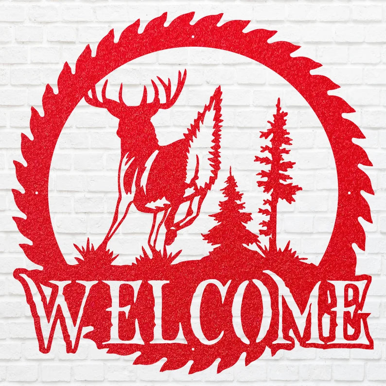 Deer Metal Welcome Sign, Laser Cut Wildlife Metal Art, A Deer Round Metal Wall Art, Welcome Sign For Home Decor