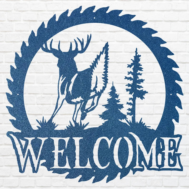 Deer Metal Welcome Sign, Laser Cut Wildlife Metal Art, A Deer Round Metal Wall Art, Welcome Sign For Home Decor