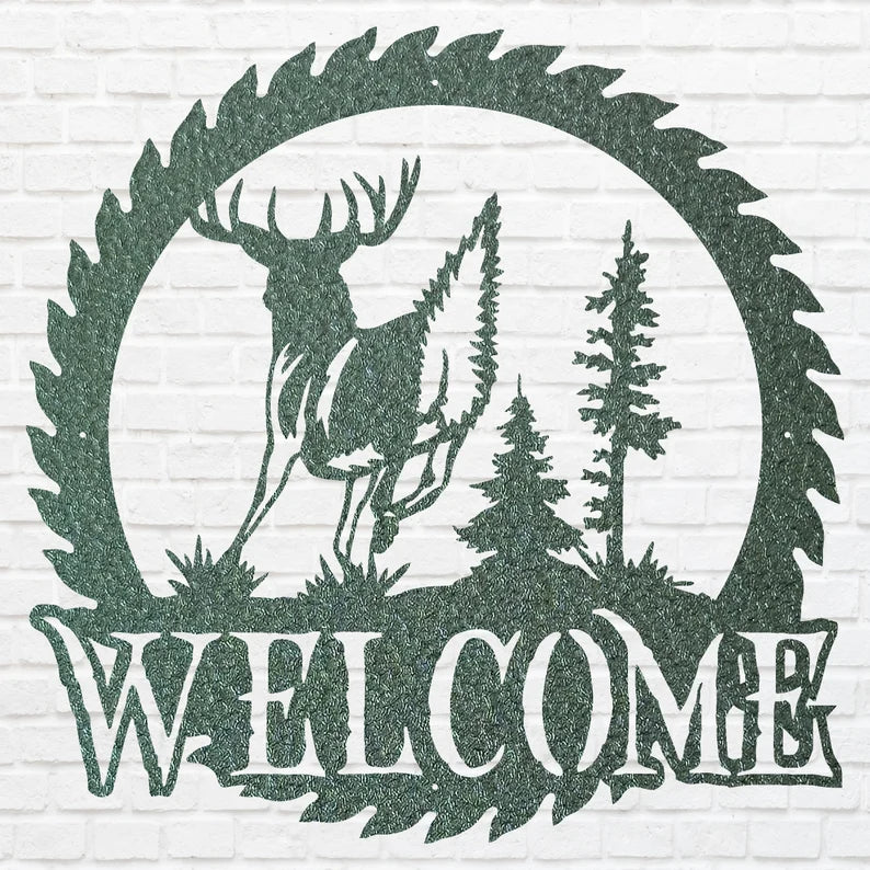 Deer Metal Welcome Sign, Laser Cut Wildlife Metal Art, A Deer Round Metal Wall Art, Welcome Sign For Home Decor