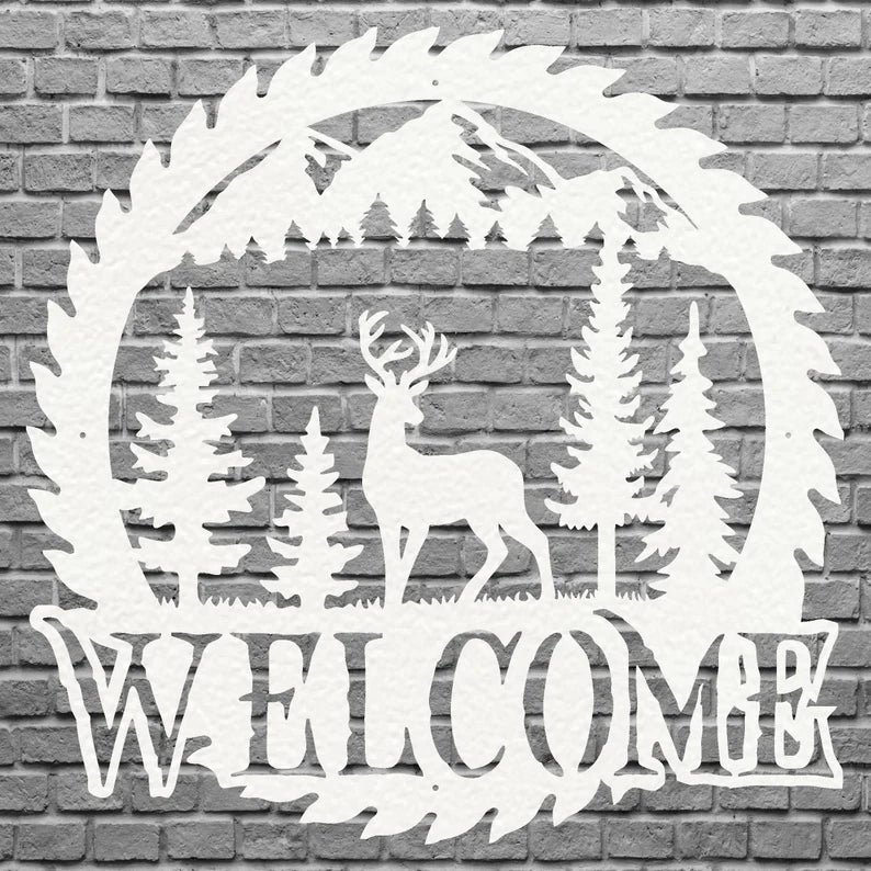 Metal Deer Welcome Sign, Laser Cut Wildlife Metal Art, A Deer Welcome Sawblade Metal Sign, Home Decor Sign, Housewarming Gift
