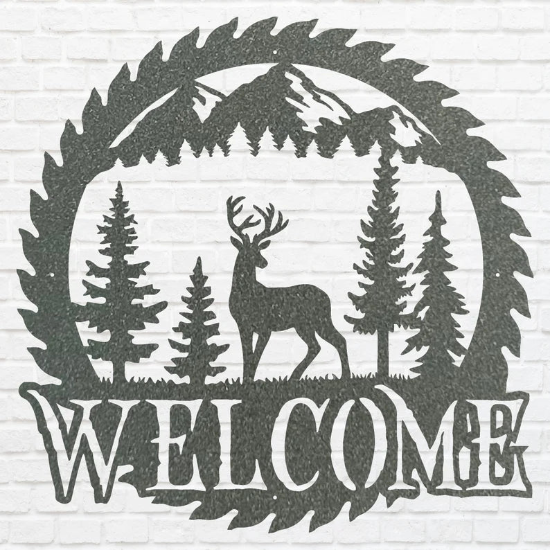 Metal Deer Welcome Sign, Laser Cut Wildlife Metal Art, A Deer Welcome Sawblade Metal Sign, Home Decor Sign, Housewarming Gift