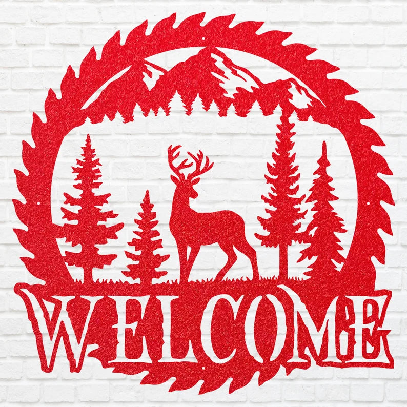 Metal Deer Welcome Sign, Laser Cut Wildlife Metal Art, A Deer Welcome Sawblade Metal Sign, Home Decor Sign, Housewarming Gift
