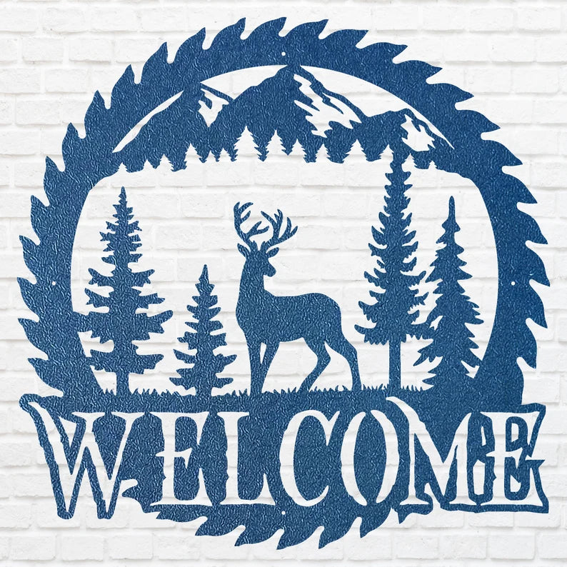 Metal Deer Welcome Sign, Laser Cut Wildlife Metal Art, A Deer Welcome Sawblade Metal Sign, Home Decor Sign, Housewarming Gift