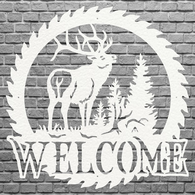 Deer Metal Welcome Sign, Laser Cut Wildlife Metal Art, A Deer Round Metal Wall Art, Welcome Sign For Home Decor