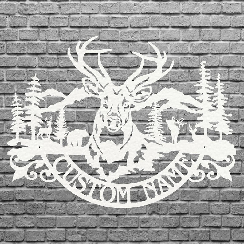 Metal Deer Wall Art, Custom Name Deer Wilderness Metal Sign, Laser Cut Metal Wall Art, Wildlife Metal Art, Housewarming Gift