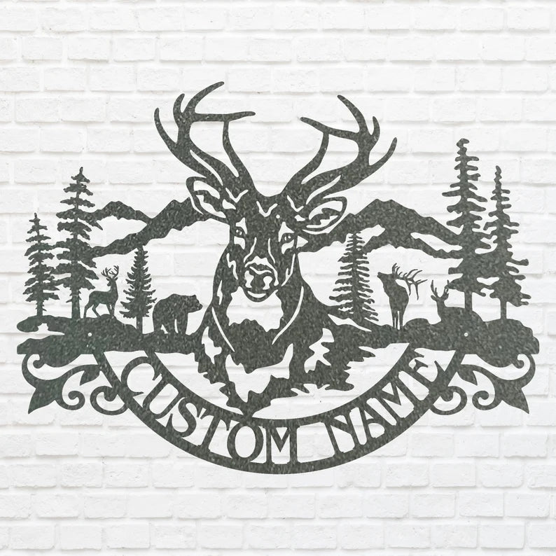 Metal Deer Wall Art, Custom Name Deer Wilderness Metal Sign, Laser Cut Metal Wall Art, Wildlife Metal Art, Housewarming Gift