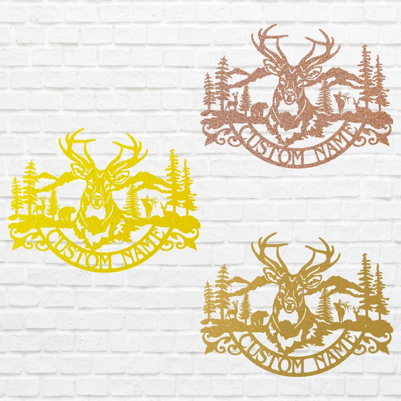 Metal Deer Wall Art, Custom Name Deer Wilderness Metal Sign, Laser Cut Metal Wall Art, Wildlife Metal Art, Housewarming Gift