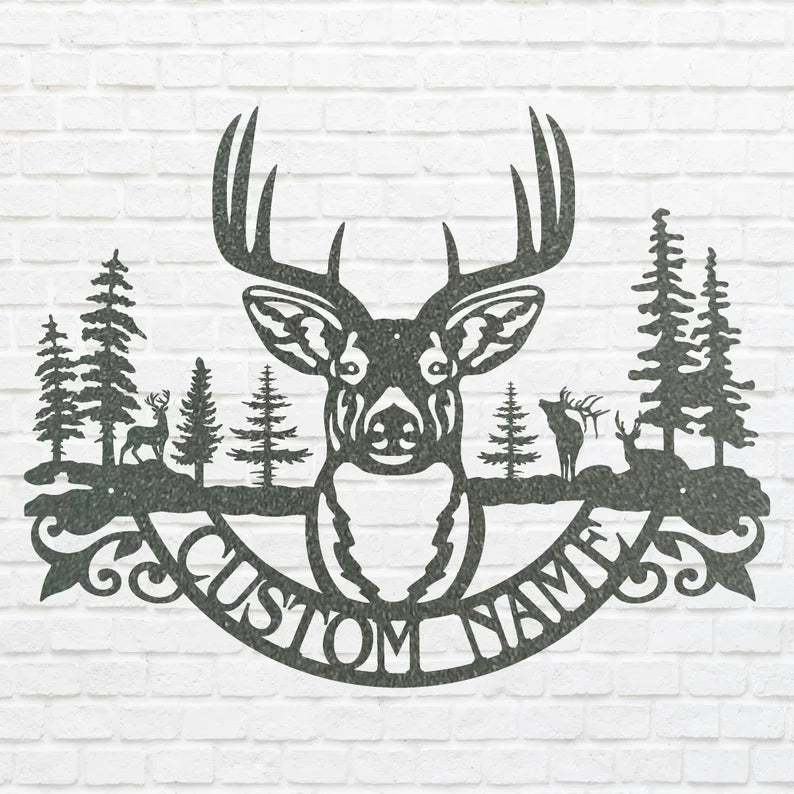 Custom Name Deer Metal Sign, Deer Wilderness Metal Wall Art, Laser Cut Wildlife Metal Art, Farmhouse Wall Decor