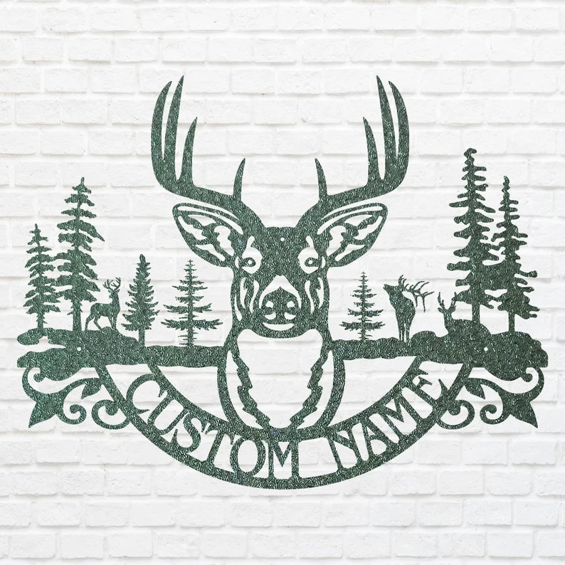 Custom Name Deer Metal Sign, Deer Wilderness Metal Wall Art, Laser Cut Wildlife Metal Art, Farmhouse Wall Decor