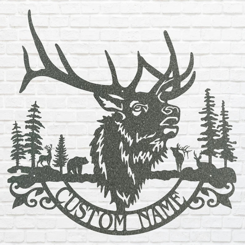 Custom Name Elk Wall Art, Wildlife Metal Art, Laser Cut Elk Custom Metal Sign, Metal Wall Decor, Housewarming Gift