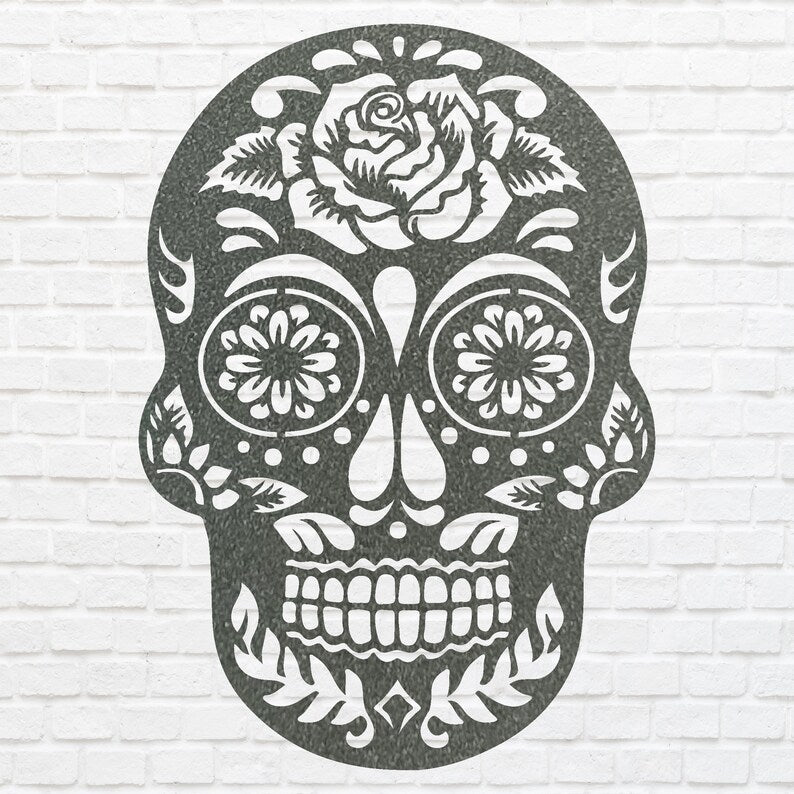 Floral Skull Metal Wall Art, Sugar Skull Laser Cut Metal Art, Gothic Home Decor, Metal Human Skull Farmhouse Wall Decor