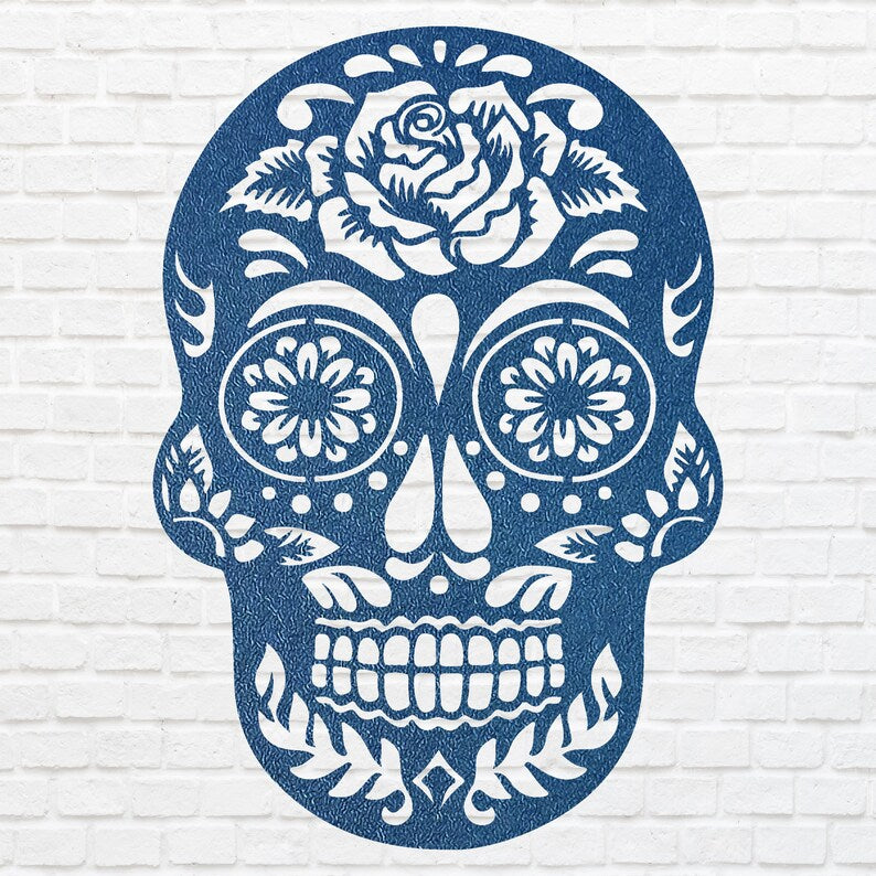 Floral Skull Metal Wall Art, Sugar Skull Laser Cut Metal Art, Gothic Home Decor, Metal Human Skull Farmhouse Wall Decor