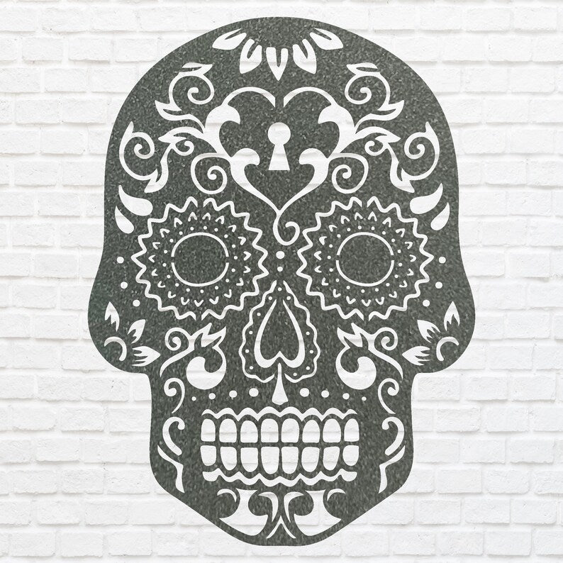 Human Skull Metal Wall Art, Laser Cut Sugar Skull Metal Art, Gothic Home Decor, Livingroom Metal Wall Decor, Housewarming Gift