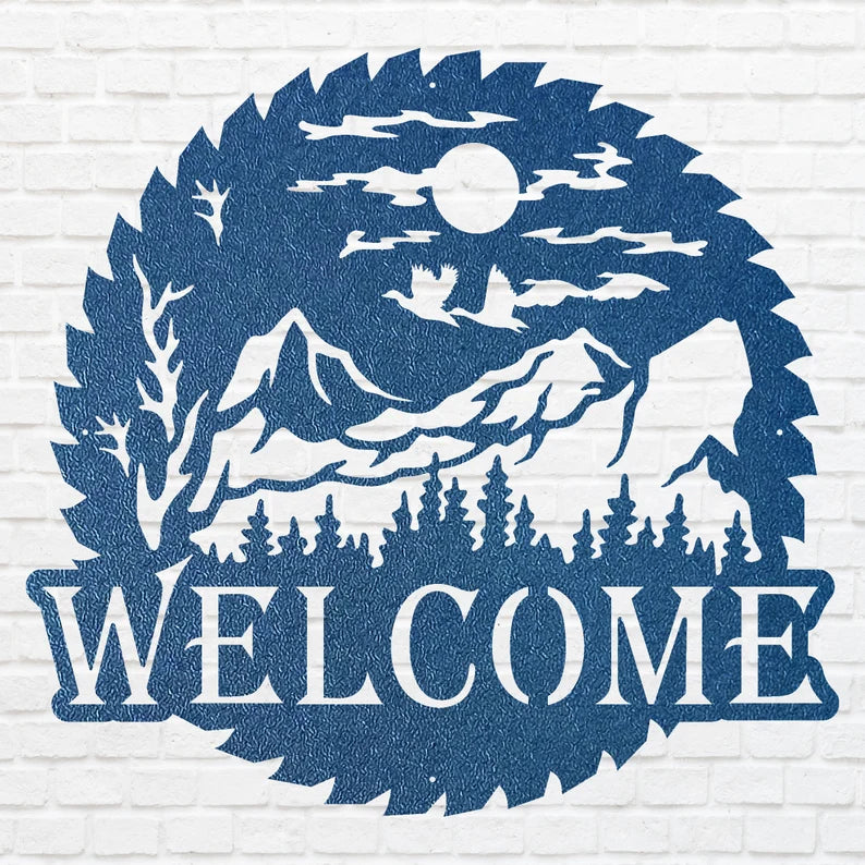 Welcome Metal Sign, Wilderness Welcome Sawblade Metal Art, Laser Cut Welcome Sign, Metal Artwork Garden Decor, Home Decor Sign
