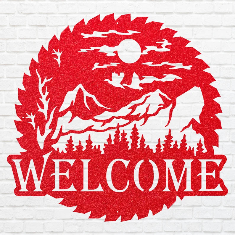 Welcome Metal Sign, Wilderness Welcome Sawblade Metal Art, Laser Cut Welcome Sign, Metal Artwork Garden Decor, Home Decor Sign