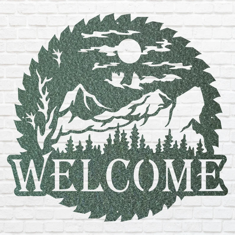 Welcome Metal Sign, Wilderness Welcome Sawblade Metal Art, Laser Cut Welcome Sign, Metal Artwork Garden Decor, Home Decor Sign