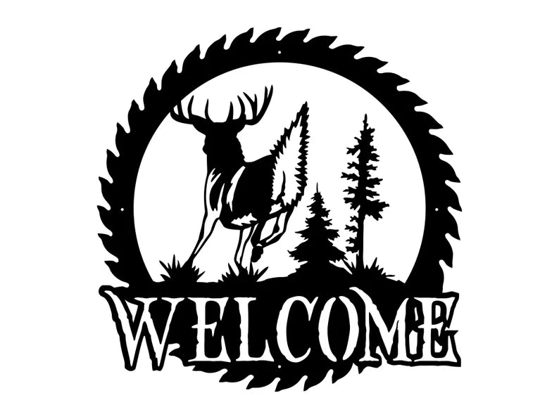 Deer Metal Welcome Sign, Laser Cut Wildlife Metal Art, A Deer Round Metal Wall Art, Welcome Sign For Home Decor