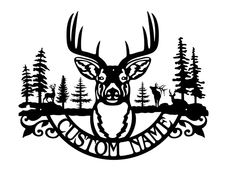 Custom Name Deer Metal Sign, Deer Wilderness Metal Wall Art, Laser Cut Wildlife Metal Art, Farmhouse Wall Decor