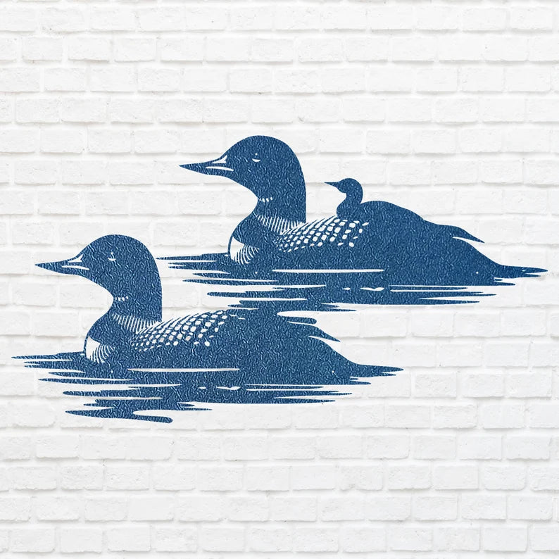 Loon Wall Art Metal Sign, Loon Family with Baby Metal Artwork, Lake House Decor, Laser Cut Metal Bird Wall Art, Outdoor Wall Art