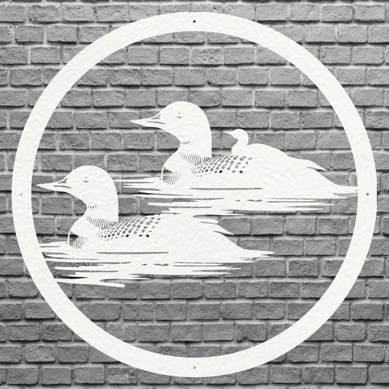Metal Loon Sign, Loon Family with Baby Metal Artwork, Metal Loon Lake House Decor, Laser Cut Metal Bird Wall Art, Bird Lover Gift