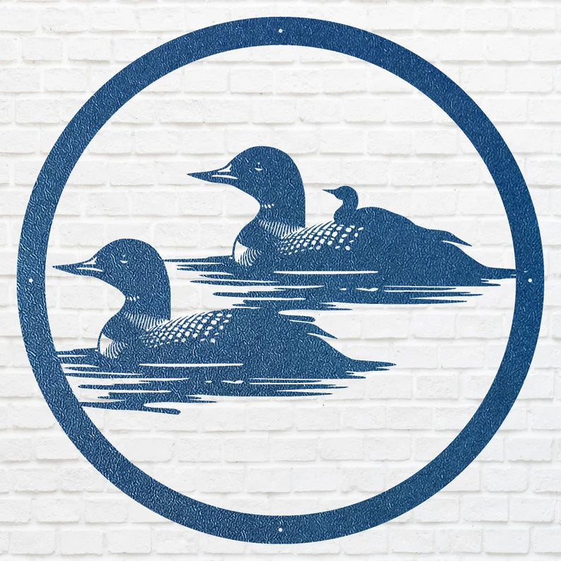 Metal Loon Sign, Loon Family with Baby Metal Artwork, Metal Loon Lake House Decor, Laser Cut Metal Bird Wall Art, Bird Lover Gift