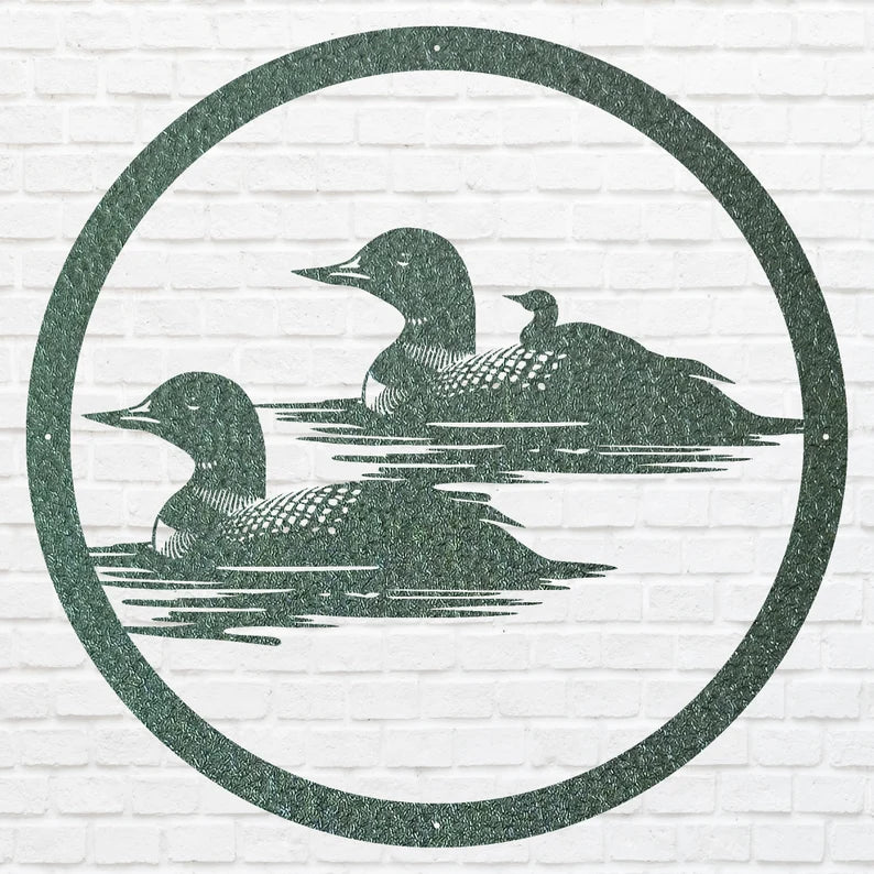 Metal Loon Sign, Loon Family with Baby Metal Artwork, Metal Loon Lake House Decor, Laser Cut Metal Bird Wall Art, Bird Lover Gift