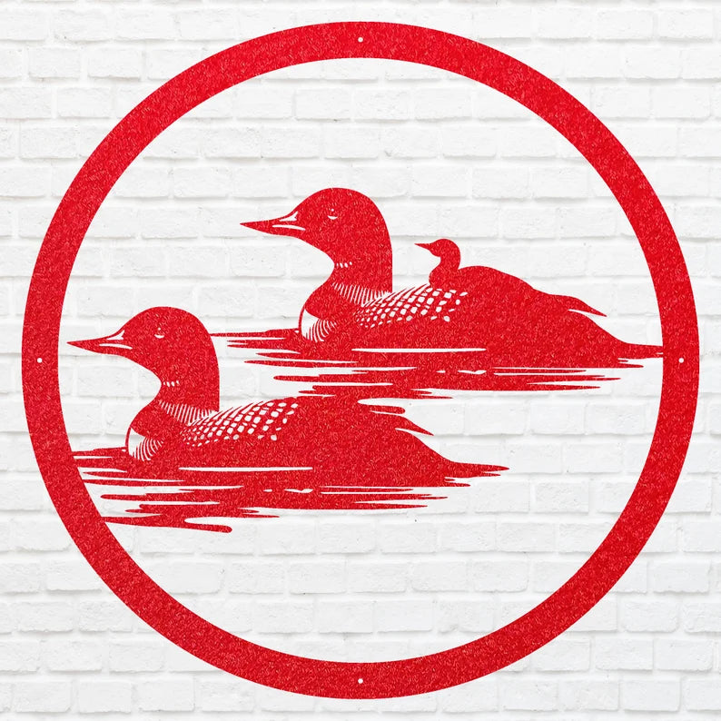 Metal Loon Sign, Loon Family with Baby Metal Artwork, Metal Loon Lake House Decor, Laser Cut Metal Bird Wall Art, Bird Lover Gift