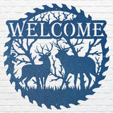 Deer Welcome Metal Sign, Deer Family Round Metal Wall Art, Laser Cut Metal Wall Sign, Welcome Artwork Front Door Decor
