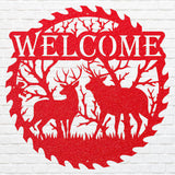 Deer Welcome Metal Sign, Deer Family Round Metal Wall Art, Laser Cut Metal Wall Sign, Welcome Artwork Front Door Decor