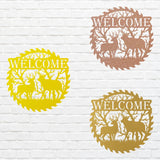 Deer Welcome Metal Sign, Deer Family Round Metal Wall Art, Laser Cut Metal Wall Sign, Welcome Artwork Front Door Decor