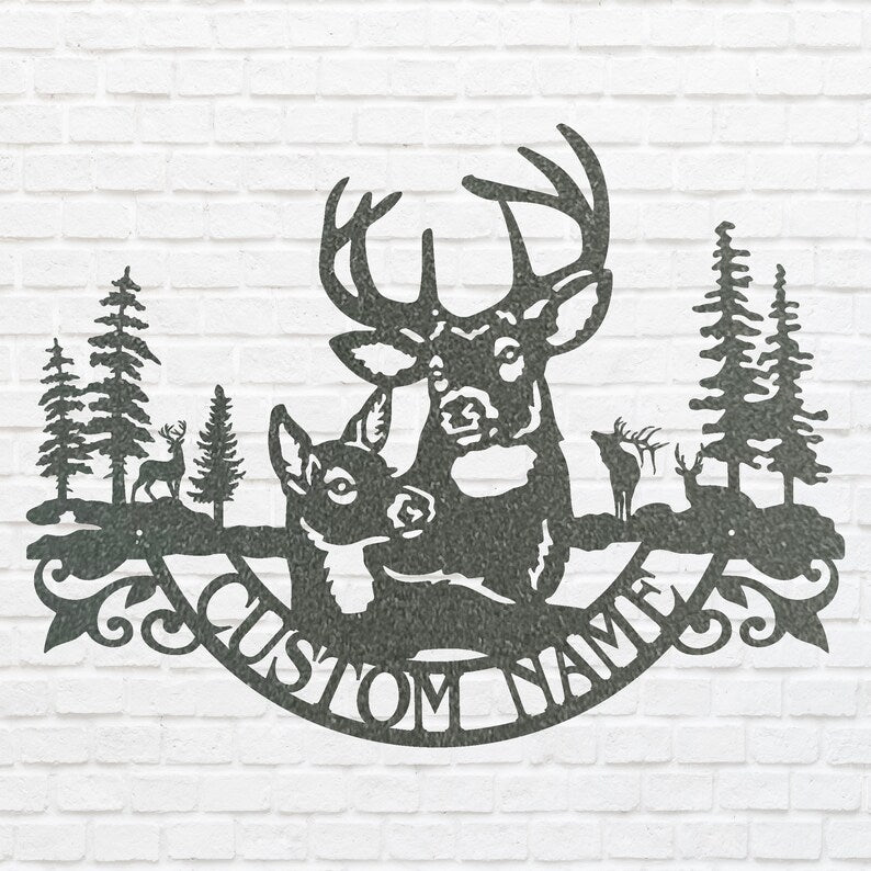 Deer Family Metal Wall Art, Custom Name Metal Wall Art, Laser Cut Wildlife Metal Wall Art, Farmhouse Wall Decor, Nature Lover Gift