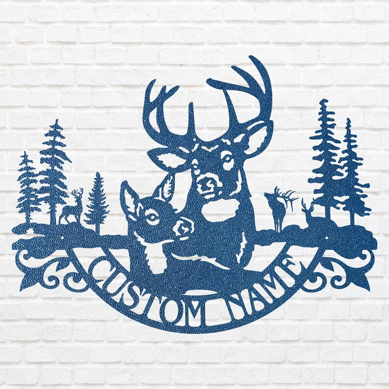 Deer Family Metal Wall Art, Custom Name Metal Wall Art, Laser Cut Wildlife Metal Wall Art, Farmhouse Wall Decor, Nature Lover Gift