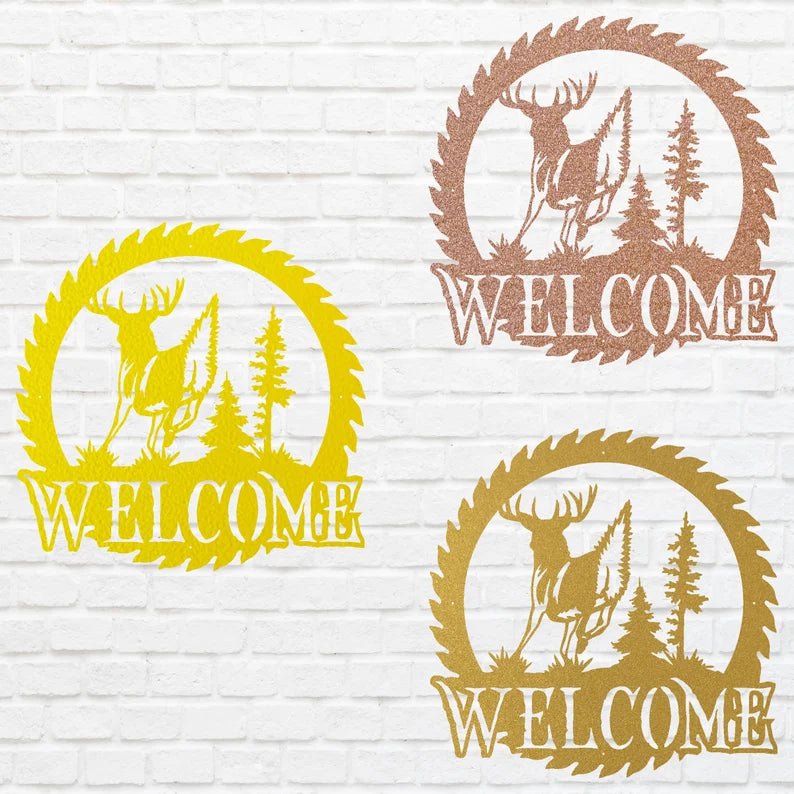 Deer Metal Welcome Sign, Laser Cut Wildlife Metal Art, A Deer Round Metal Wall Art, Welcome Sign For Home Decor
