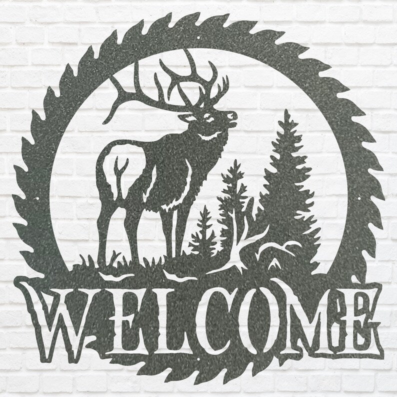 Deer Metal Welcome Sign, Laser Cut Wildlife Metal Art, A Deer Round Metal Wall Art, Welcome Sign For Home Decor
