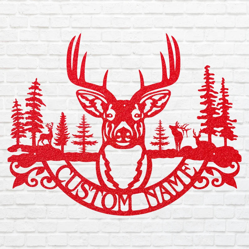 Custom Name Deer Metal Sign, Deer Wilderness Metal Wall Art, Laser Cut Wildlife Metal Art, Farmhouse Wall Decor