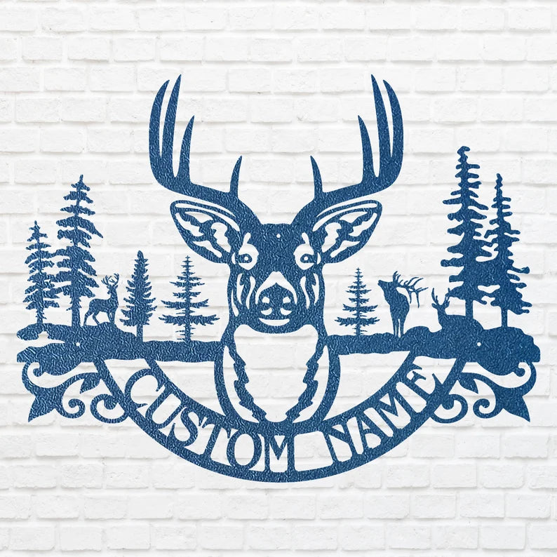 Custom Name Deer Metal Sign, Deer Wilderness Metal Wall Art, Laser Cut Wildlife Metal Art, Farmhouse Wall Decor