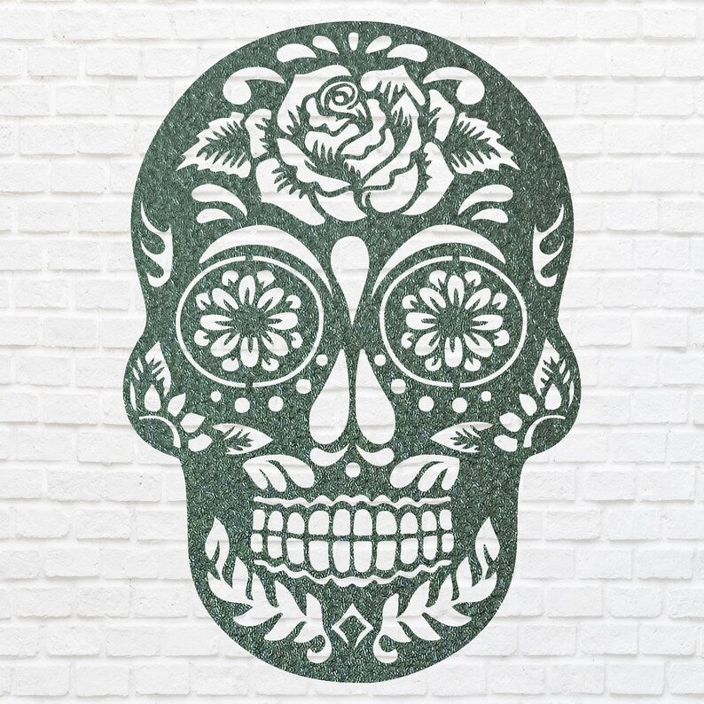 Floral Skull Metal Wall Art, Sugar Skull Laser Cut Metal Art, Gothic Home Decor, Metal Human Skull Farmhouse Wall Decor