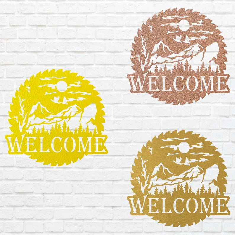 Welcome Metal Sign, Wilderness Welcome Sawblade Metal Art, Laser Cut Welcome Sign, Metal Artwork Garden Decor, Home Decor Sign