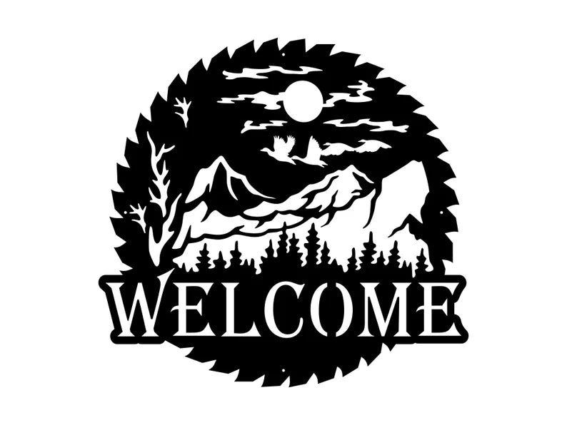 Welcome Metal Sign, Wilderness Welcome Sawblade Metal Art, Laser Cut Welcome Sign, Metal Artwork Garden Decor, Home Decor Sign