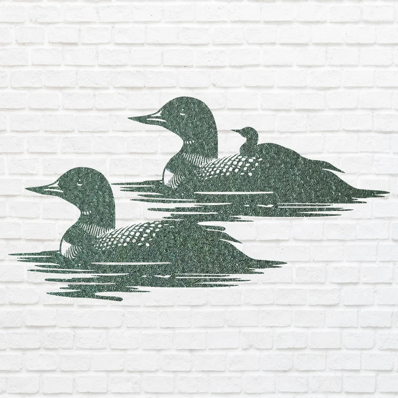 Loon Wall Art Metal Sign, Loon Family with Baby Metal Artwork, Lake House Decor, Laser Cut Metal Bird Wall Art, Outdoor Wall Art